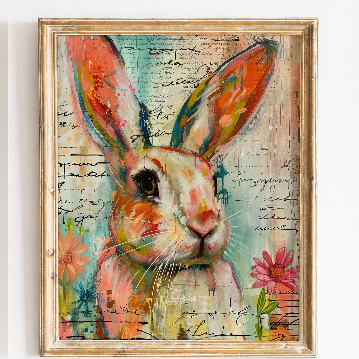 Mixed Media Bunny animal art print framed