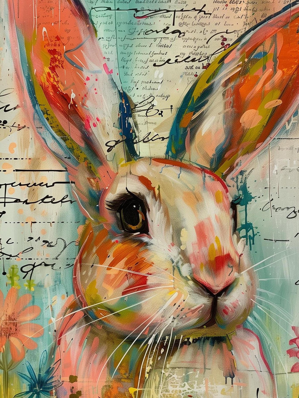 Mixed Media Bunny animal art print unframed, signed by Pattie Overcash