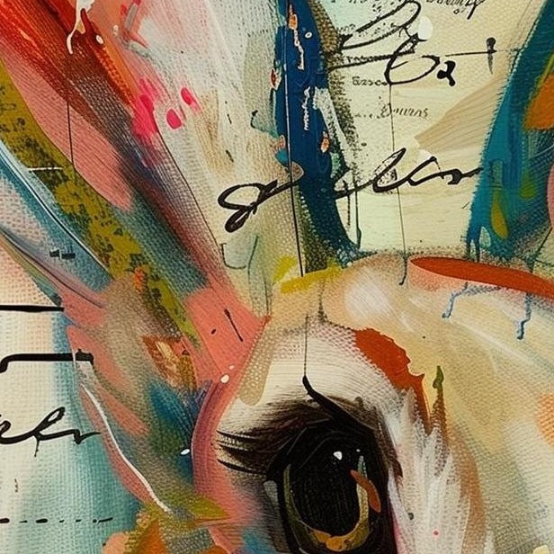Mixed Media Bunny animal art print close-up detail