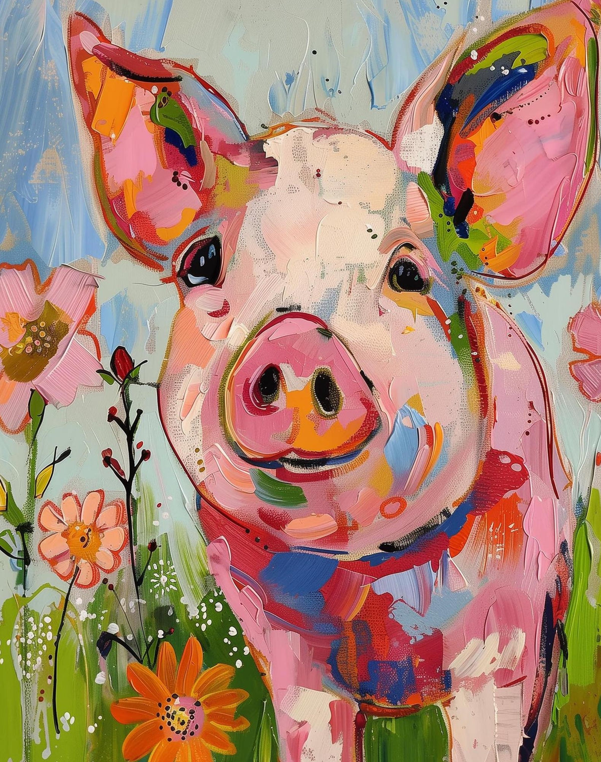 Whimsical Pig animal art print unframed, signed by Pattie Overcash