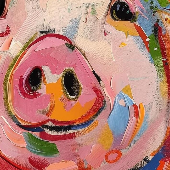Whimsical Pig animal art print close-up detail