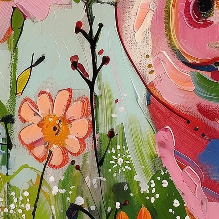 Whimsical Pig animal art print close-up detail