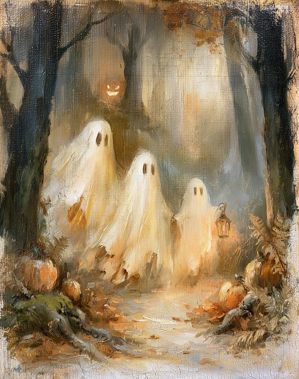 Misty Forest Ghosts Halloween art print unframed, signed by Pattie Overcash