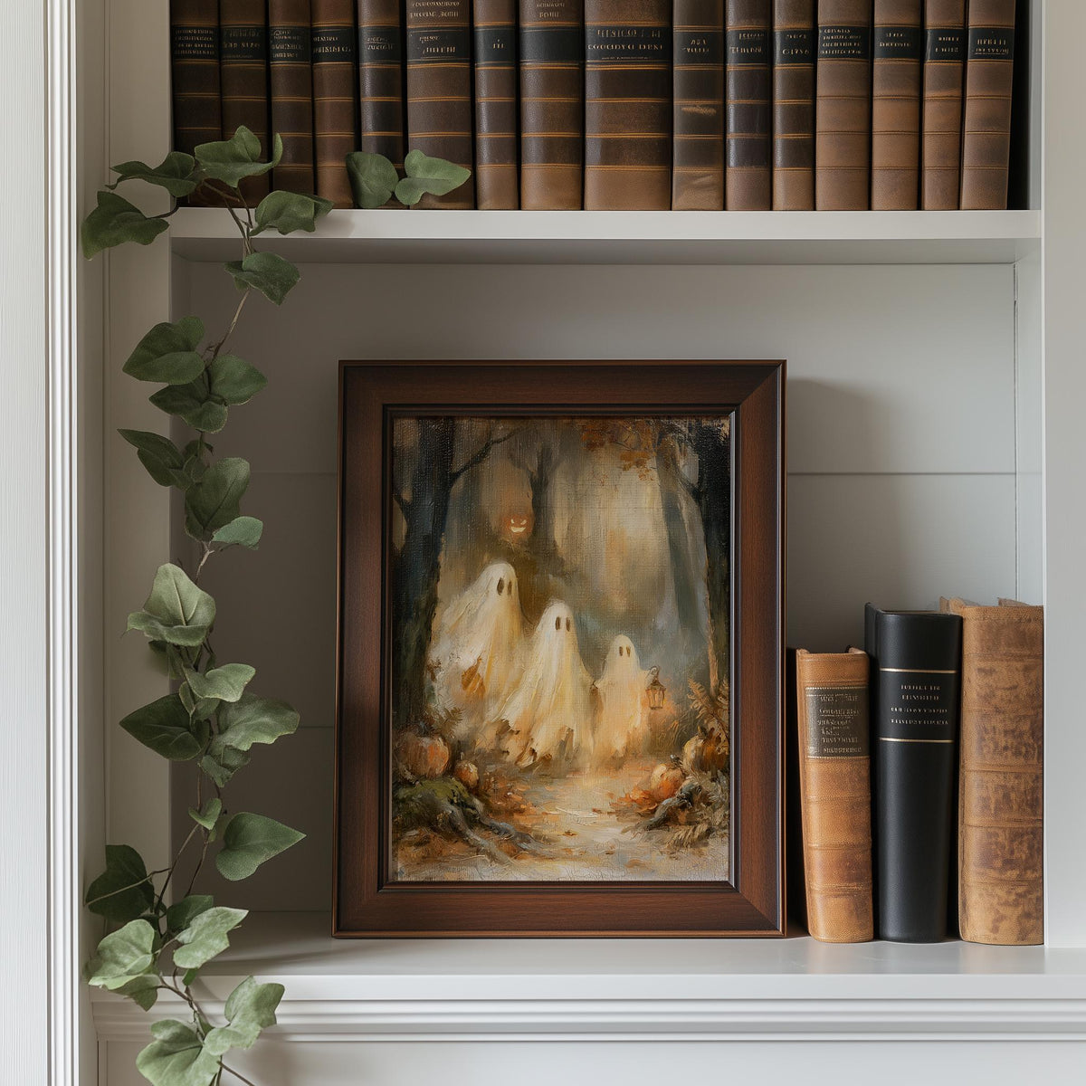 Misty Forest Ghosts Halloween art print shown in a room setting