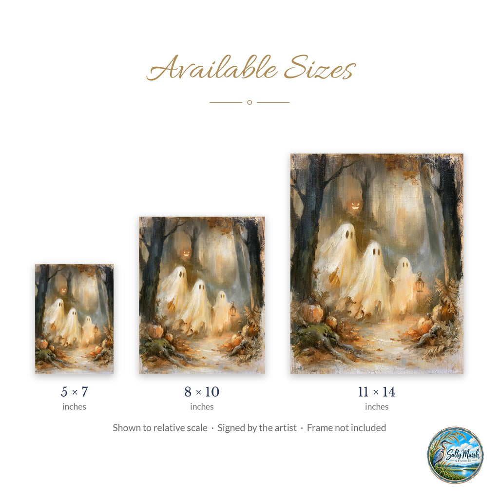 Misty Forest Ghosts art print size guide: 5x7, 8x10 and 11x14