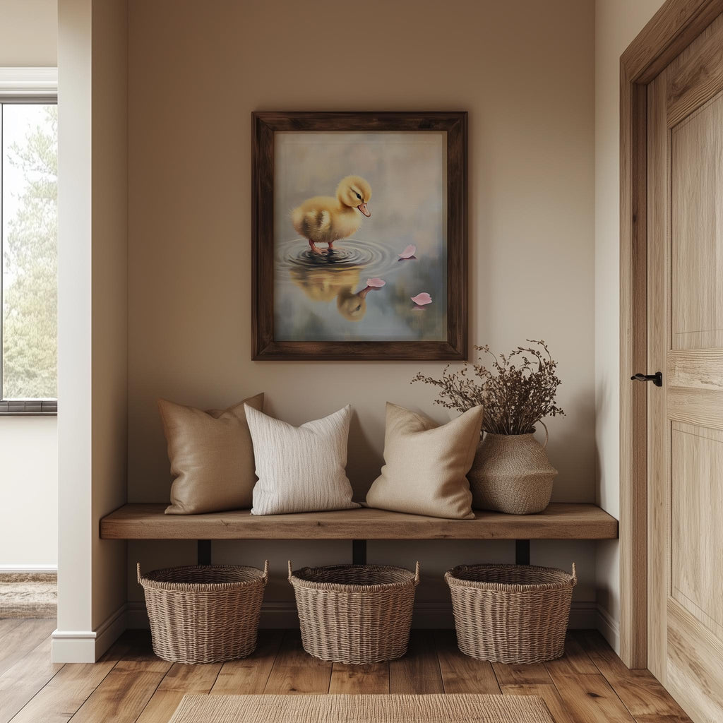 Baby Duckling animal art print shown in a room setting