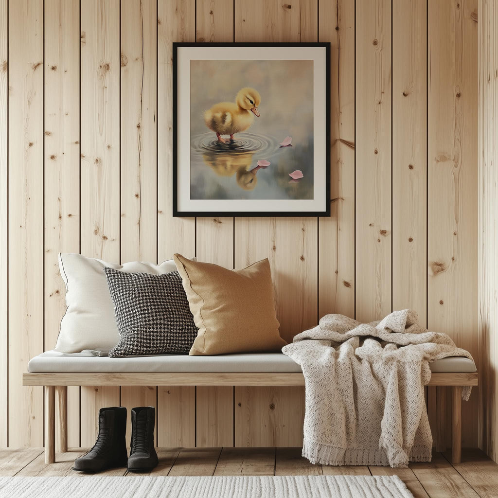 Baby Duckling animal art print shown in a room setting