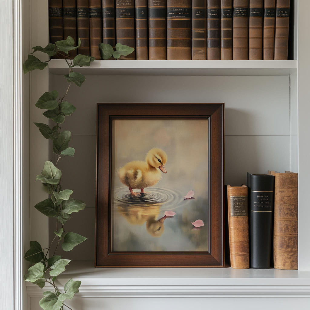 Baby Duckling animal art print shown in a room setting