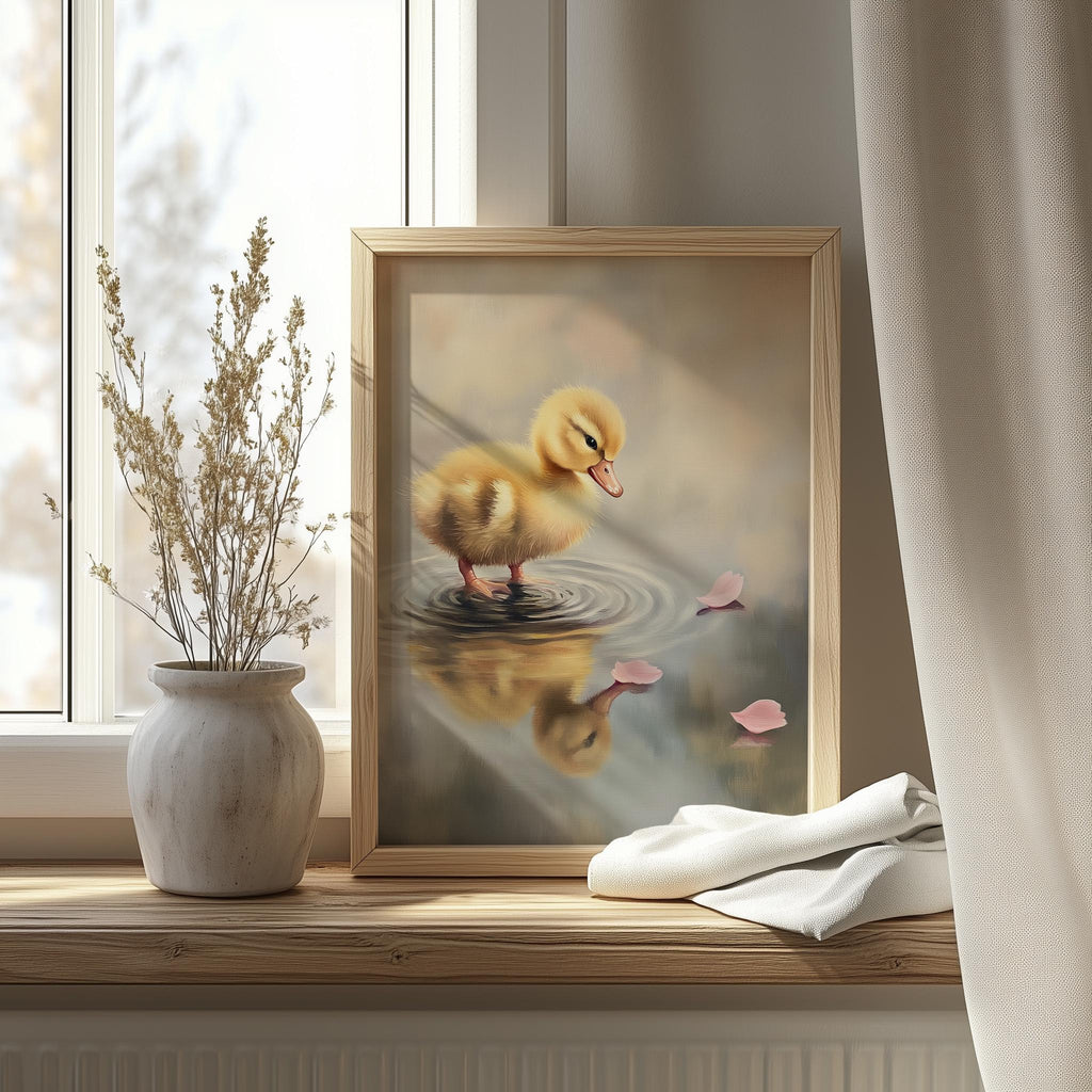 Baby Duckling animal art print shown in a room setting