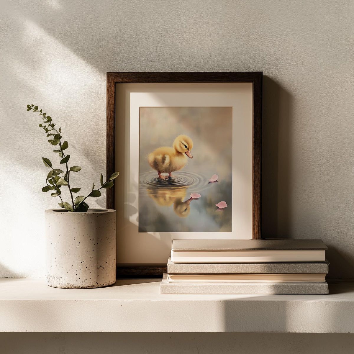 Baby Duckling animal art print shown in a room setting