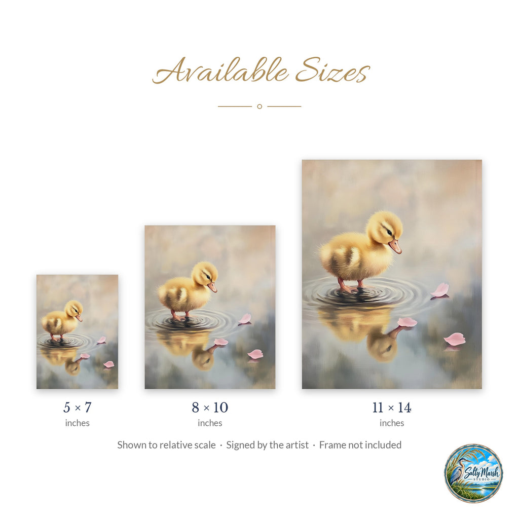 Baby Duckling art print size guide: 5x7, 8x10 and 11x14