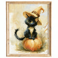 Black Kitten Witch Halloween art print framed