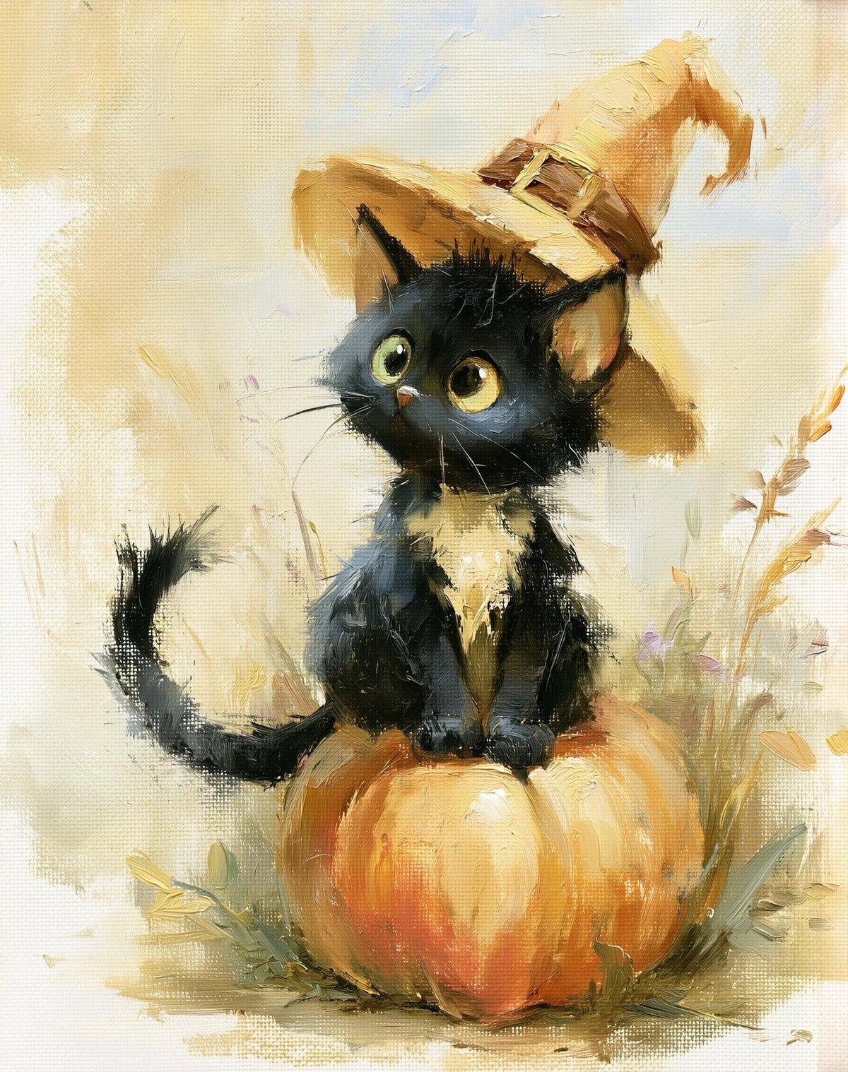 Black Kitten Witch Halloween art print unframed, signed by Pattie Overcash