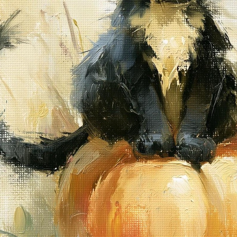 Black Kitten Witch Halloween art print close-up detail