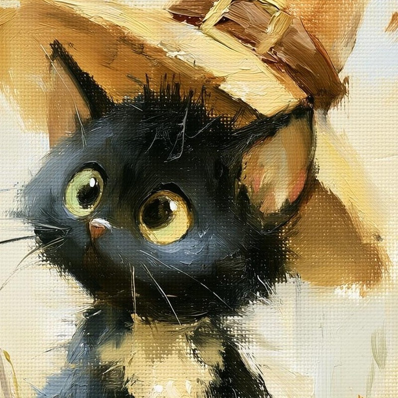 Black Kitten Witch Halloween art print close-up detail
