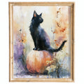 Watercolor Cat Pumpkin Halloween art print framed