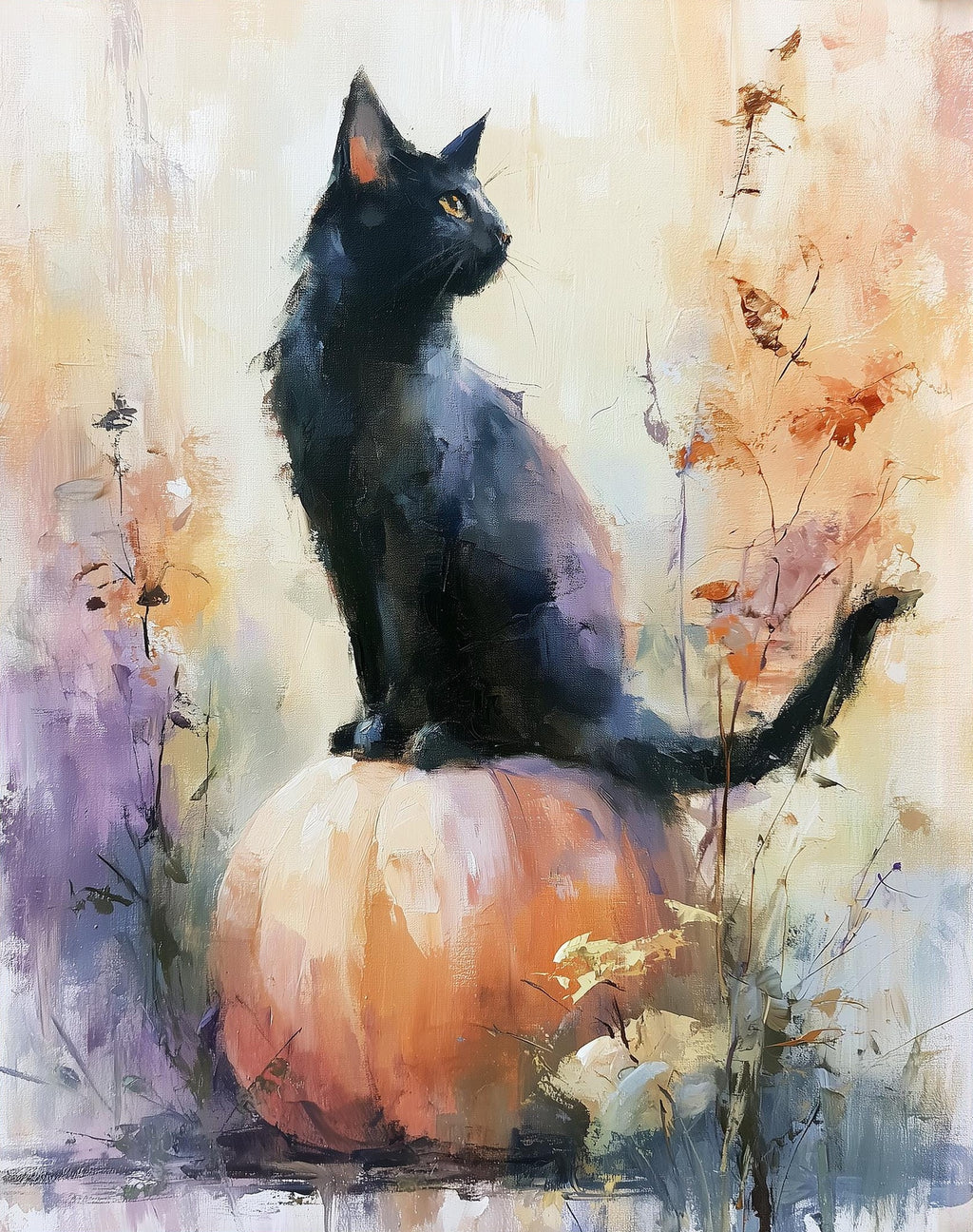 Watercolor Cat Pumpkin Halloween art print unframed, signed by Pattie Overcash