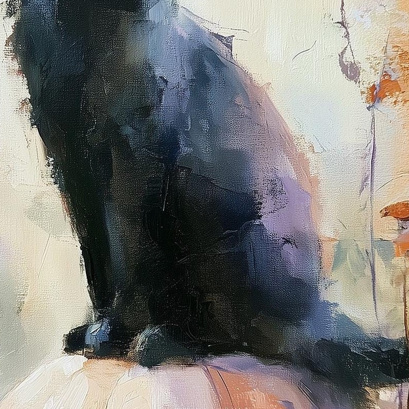 Watercolor Cat Pumpkin Halloween art print close-up detail