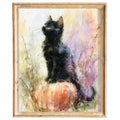 Pastel Cat Pumpkin Halloween art print framed
