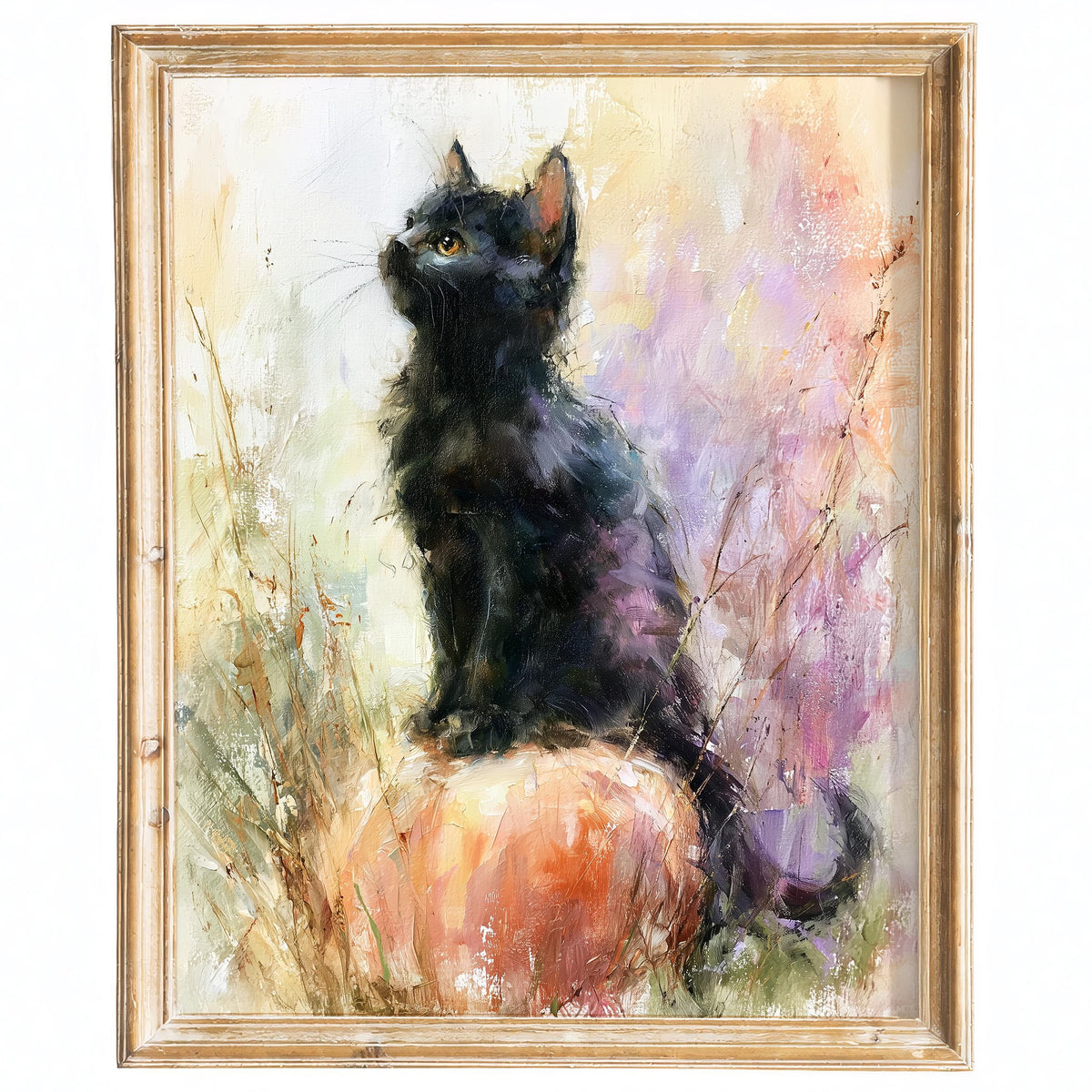 Pastel Cat Pumpkin Halloween art print framed