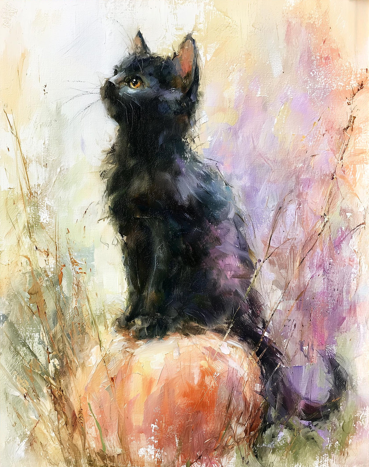 Pastel Cat Pumpkin Halloween art print unframed, signed by Pattie Overcash