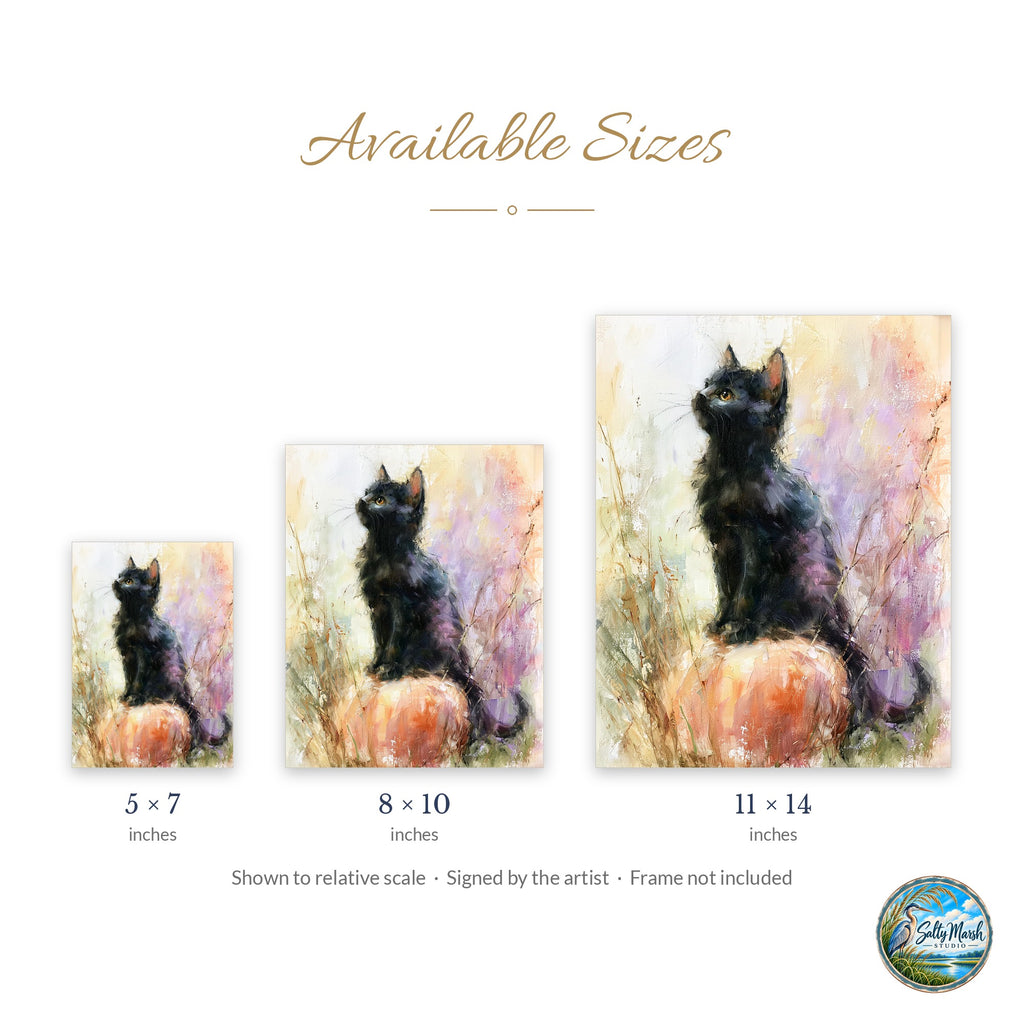 Pastel Cat Pumpkin art print size guide: 5x7, 8x10 and 11x14