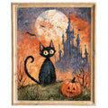 Castle Black Cat Halloween art print framed