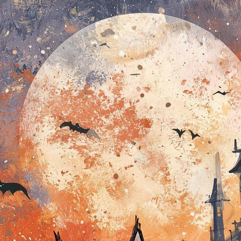 Castle Black Cat Halloween art print close-up detail