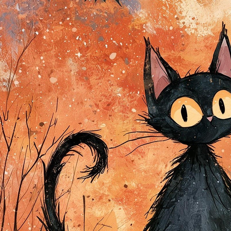 Castle Black Cat Halloween art print close-up detail
