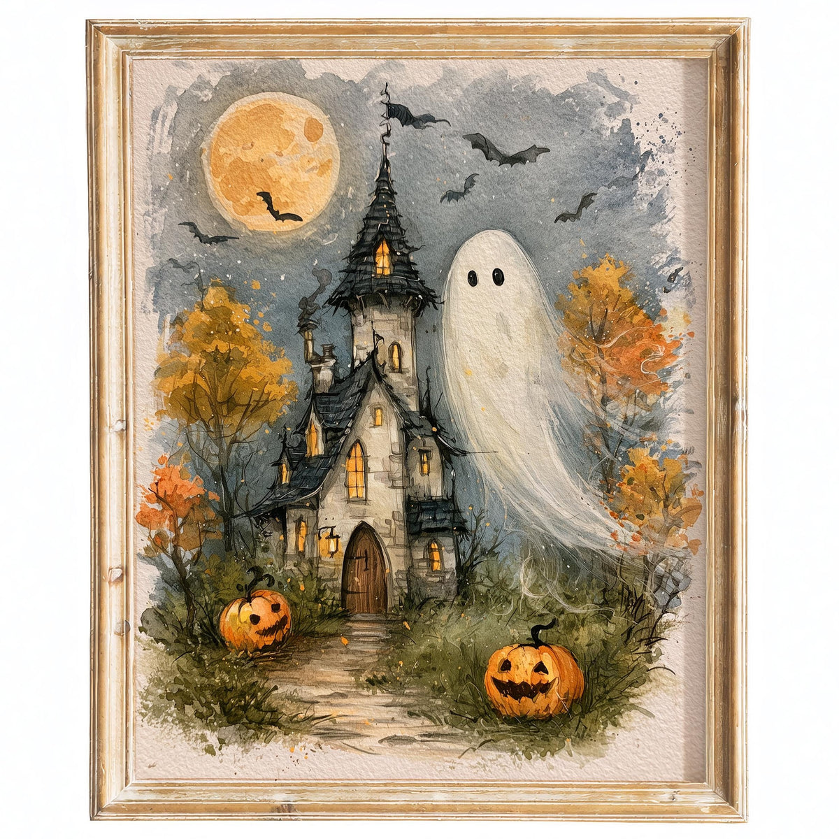 Haunted House Ghost Halloween art print framed