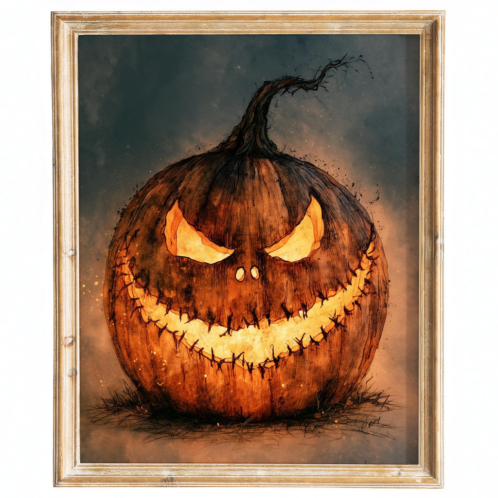 Menacing Jack-o-Lantern Halloween art print framed