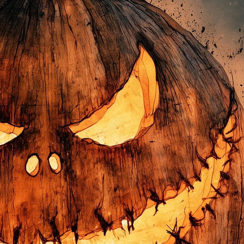 Menacing Jack-o-Lantern Halloween art print close-up detail