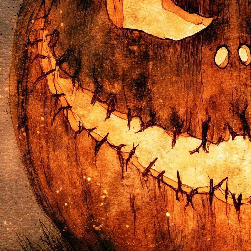 Menacing Jack-o-Lantern Halloween art print close-up detail