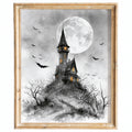 Gray Moon Castle Halloween art print framed