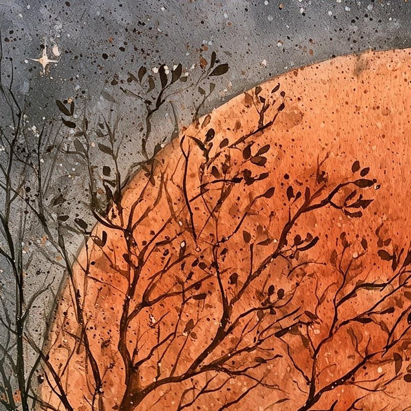Harvest Moon Cat Halloween art print close-up detail