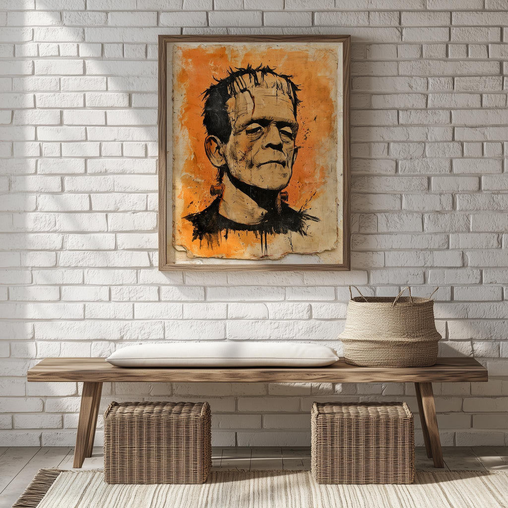 Classic Monster Halloween art print shown in a room setting