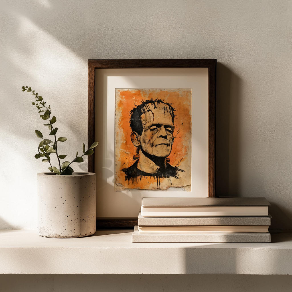 Classic Monster Halloween art print shown in a room setting