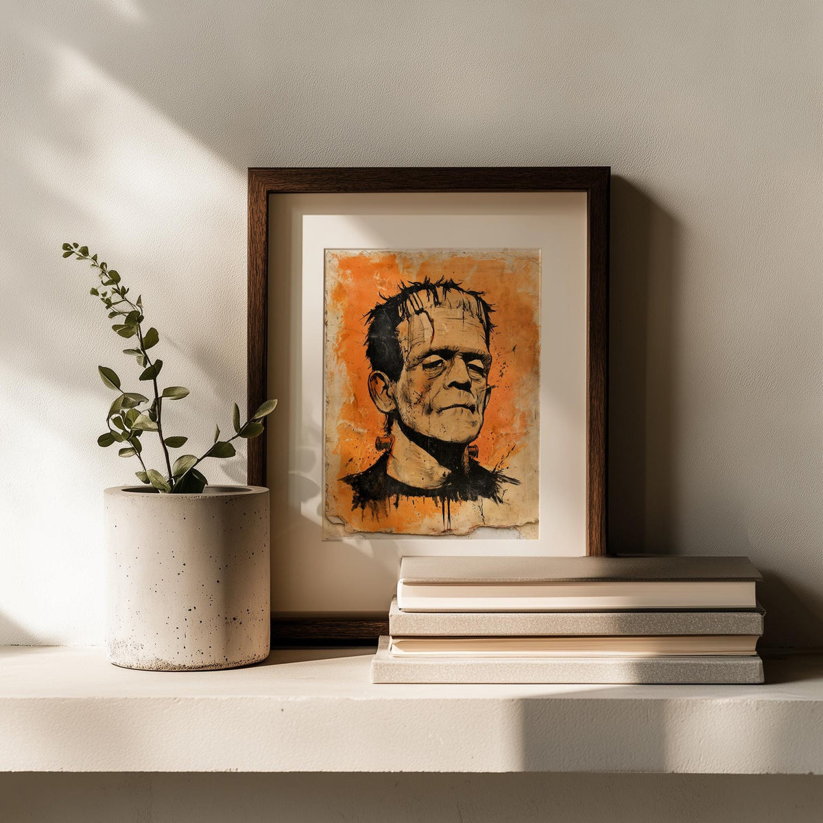 Classic Monster Halloween art print shown in a room setting