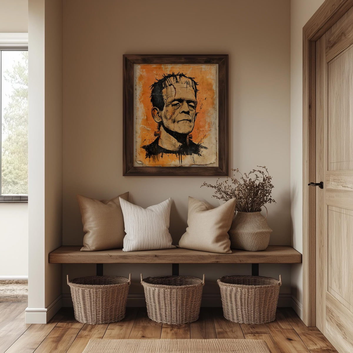 Classic Monster Halloween art print shown in a room setting