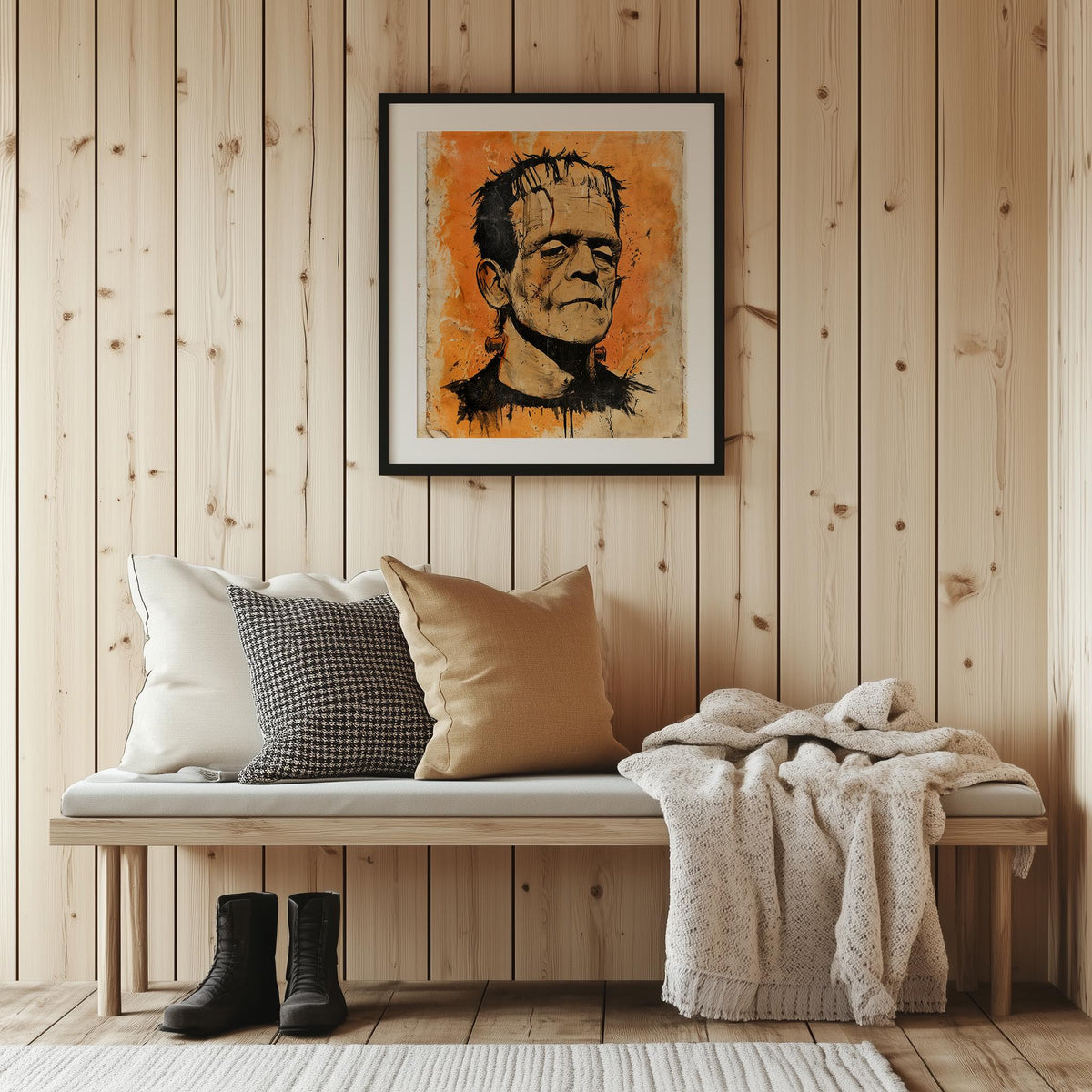 Classic Monster Halloween art print shown in a room setting