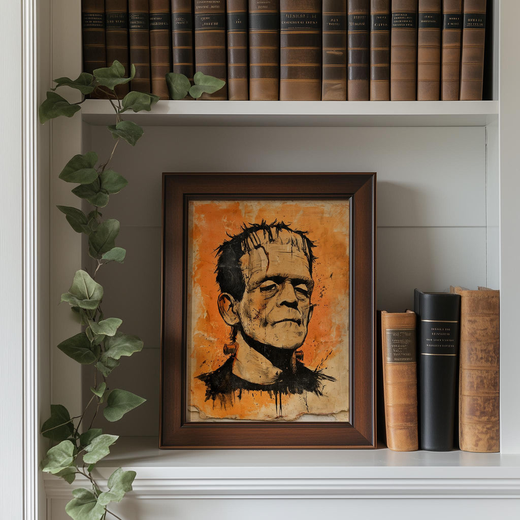 Classic Monster Halloween art print shown in a room setting