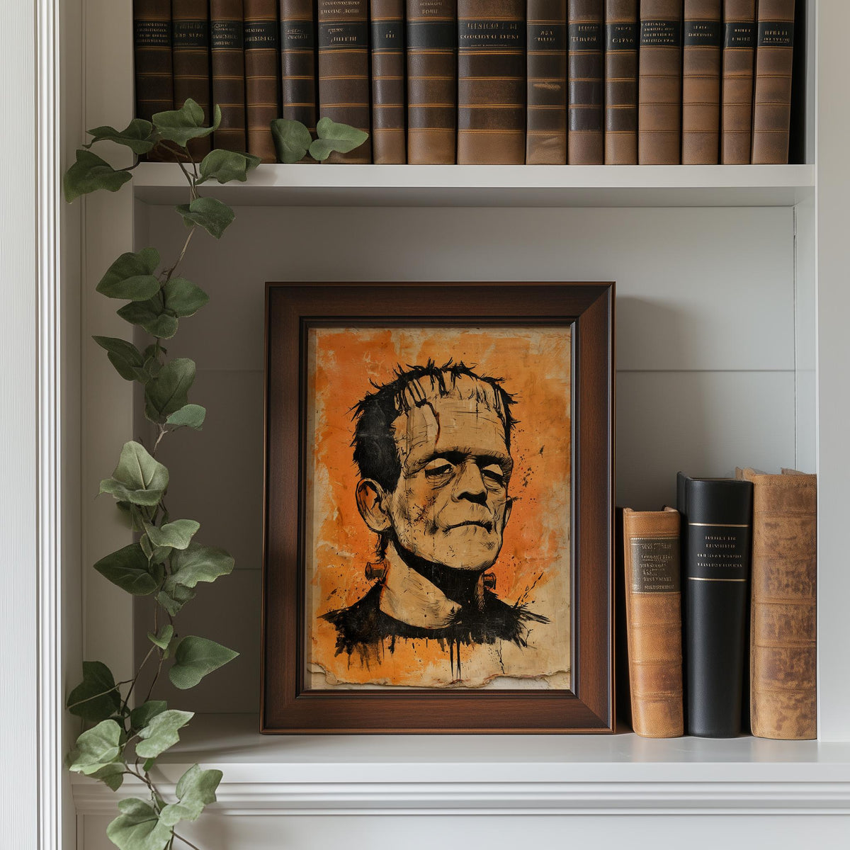 Classic Monster Halloween art print shown in a room setting