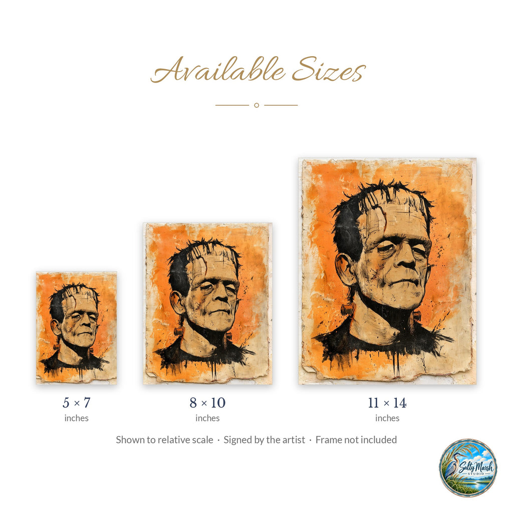 Classic Monster art print size guide: 5x7, 8x10 and 11x14
