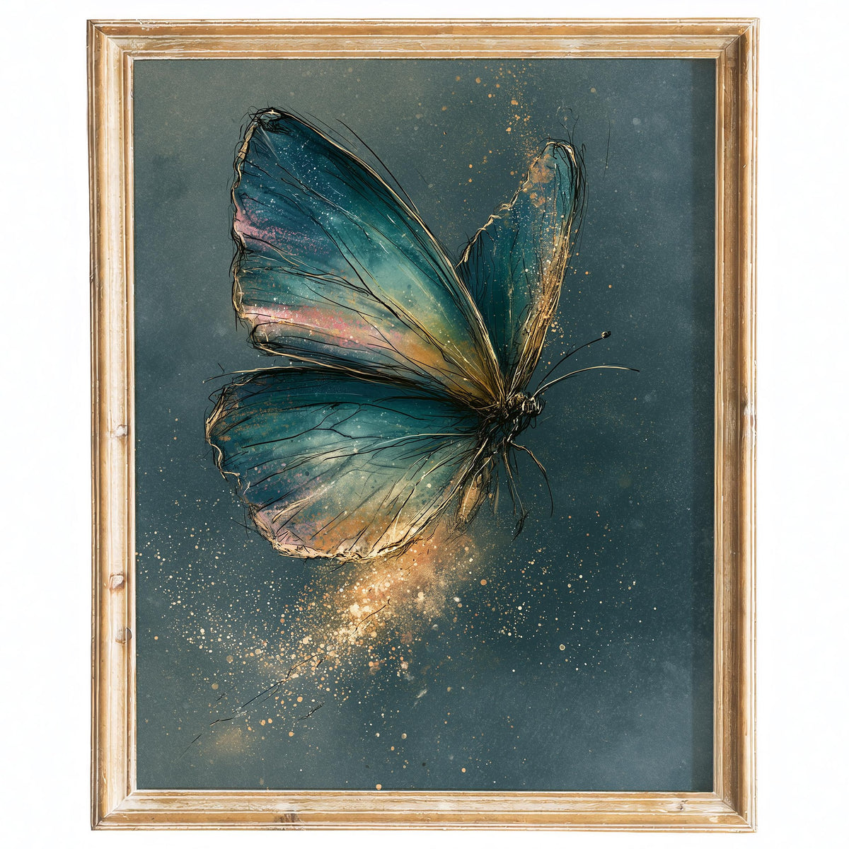 Teal Butterfly animal art print framed