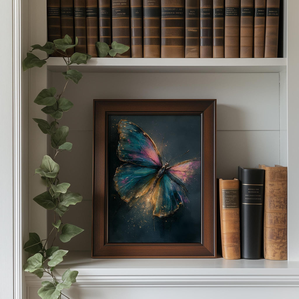 Golden Butterfly animal art print shown in a room setting