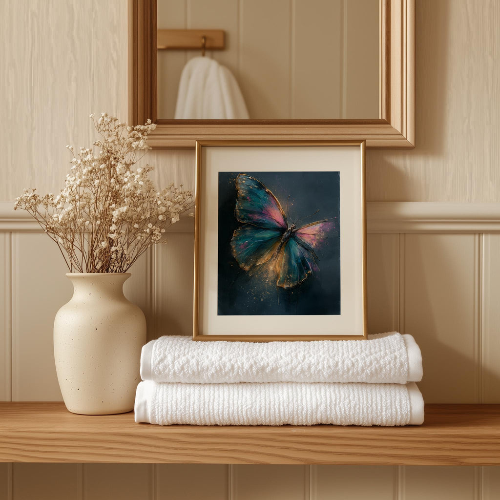 Golden Butterfly animal art print shown in a room setting
