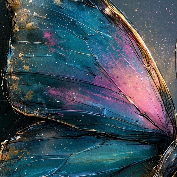 Golden Butterfly animal art print close-up detail
