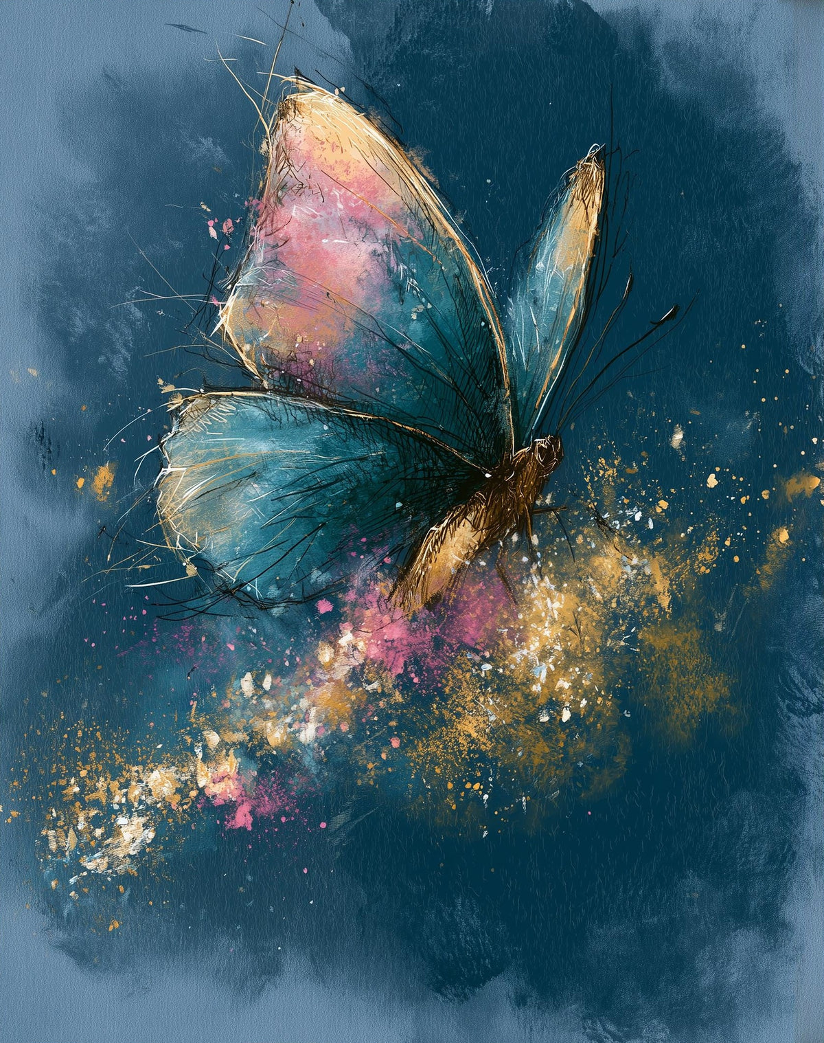 Pink Teal Butterfly animal art print unframed, signed by Pattie Overcash