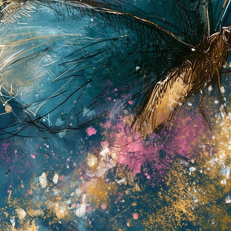 Pink Teal Butterfly animal art print close-up detail