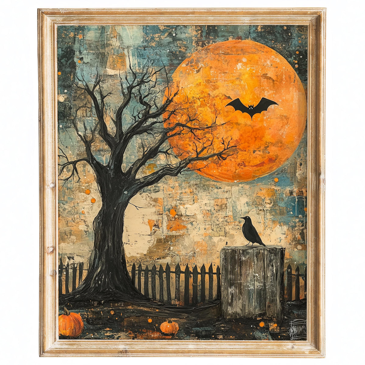 Moon Crow Night Halloween art print framed
